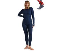 Merino.tech Conjunto Lana Merino Mujer - 100% Termica Lana Merino Camisa y Pantalon Ligero con Calcetines (X-Small, Lite 165 Navy)