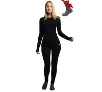 Merino.tech Conjunto Lana Merino Mujer - 100% Termica Lana Merino Camisa y Pantalon Medio con Calcetines (Medium, 250 Negro)