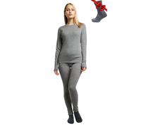 Merino.tech Conjunto Lana Merino Mujer - 100% Termica Lana Merino Camisa y Pantalon Medio con Calcetines (Medium, 250 Gray Heather)