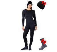 Merino.tech Conjunto Lana Merino Mujer - 100% Termica Lana Merino Camisa y Pantalon Pesado con Calcetine (Large, Charcoal Grey)