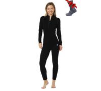 Merino.tech Conjunto Lana Merino Mujer - 100% Termica Lana Merino Camisa y Pantalon Pesado con Calcetine (X-Large, 250 Negro Zip-up Set)