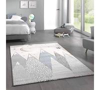 Merinos Alfombra Infantil de guardería con montañas en Crema Azul Gris Größe 120x170 cm