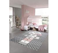 Merinos Juego de Alfombra para niños Juego de alfombras en Gris Crema Rosado Größe 160x230 cm