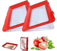 Meritdeteno Food Preservation Tray,Reusable Food Preserving Tray,Stackable Food Tray Creative Silicone Fresh Tray,Food Preservation Tray-with Stretch Cover,Storage Food Preservation Tray (Red, 2pcs)