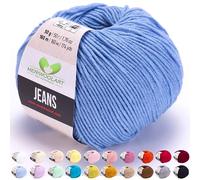 MeriWoolArt® Azul Claro Hilo de Algodón para Tejer y Crochet, Textil, Lana Bebé para Manualidades, Ropa Bebé, Amigurumi, Mantas, Suéteres, Gorros y Accesorios