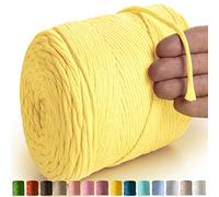 MeriWoolArt Hilo de macramé amarillo - Hilo de macramé de 4 mm de color, 225 m - Hilo de algodón supersuave, hilo de macramé trenzado simple para macramé, colgante de pared, para colgar en la pared