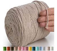 MeriWoolArt Hilo de macramé beige - Hilo de macramé de 4 mm de color, 225 m - Hilo de algodón supersuave, hilo de macramé trenzado simple para macramé, colgante de pared, para colgar en la pared, para