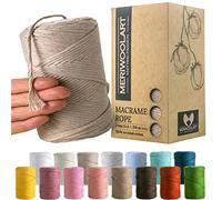 MeriWoolArt® Hilo de macramé premium beige - Hilo de algodón de macramé 3 mm x 200 m - Hilo muy suave, hilo de macramé trenzado simple, 100 % algodón para manualidades, decoración bohemia