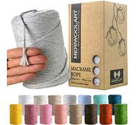 MeriWoolArt® Hilo de macramé premium gris - Hilo de algodón de macramé 3 mm x 200 m - Hilo muy suave, hilo de macramé trenzado simple, 100 % algodón para manualidades, decoración bohemia