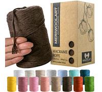 MeriWoolArt® Hilo de macramé premium marrón - Hilo de algodón de macramé 3 mm x 200 m - Hilo muy suave, hilo de macramé trenzado sencillo, 100 % algodón para manualidades, decoración bohemia