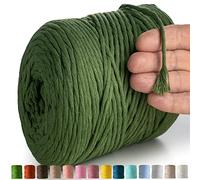 MeriWoolArt Hilo de macramé verde - Hilo de macramé de 4 mm de color, 225 m - Hilo de algodón supersuave, hilo de macramé trenzado simple para macramé, colgante de pared, para colgar en la pared, para