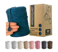 MeriWoolArt Hilo macramé 3mm Azul, 200m Natural Cuerda de macramé de Colores, 96% Cuerda de macramé Suave Hilo de algodón Reciclado, Cordón Cuerda algodón Torcido, Manualidades de macramé
