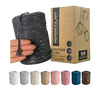 MeriWoolArt Hilo macramé 3mm Grafito, 200m Natural Cuerda de macramé de Colores, 96% Cuerda de macramé Suave Hilo de algodón Reciclado, Cordón Cuerda algodón Torcido, Manualidades de macramé