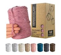 MeriWoolArt Hilo macramé 3mm Rosa, 200m Natural Cuerda de macramé de Colores, 96% Cuerda de macramé Suave Hilo de algodón Reciclado, Cordón Cuerda algodón Torcido, Manualidades de macramé