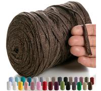 MeriWoolArt Hilo textil de macramé para ganchillo y tejer, hilo plano con purpurina para camisetas, grosor de 10 mm, 125 m, hilo de algodón reciclado con lurex y viscosa (marrón lúrex)