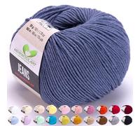 MeriWoolArt® Jeans Hilo de Algodón para Tejer y Crochet, Textil, Lana Bebé para Manualidades, Ropa Bebé, Amigurumi, Mantas, Suéteres, Gorros y Accesorios
