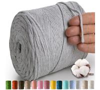 MeriWoolArt® Natural Cuerda de macramé 4 mm, 225 m Cuerda de macramé Suave Hilo, Cuerda algodón Reciclado para Plumas Boho decoración de macramé DIY, Colgantes de Pared macramé, atrapasueños Macrame