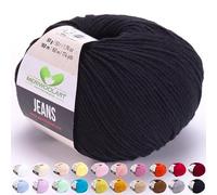 MeriWoolArt® Negro Hilo de Algodón para Tejer y Crochet, Textil, Lana Bebé para Manualidades, Ropa Bebé, Amigurumi, Mantas, Suéteres, Gorros y Accesorios