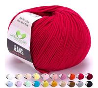 MeriWoolArt® Rojo Hilo de Algodón para Tejer y Crochet, Textil, Lana Bebé para Manualidades, Ropa Bebé, Amigurumi, Mantas, Suéteres, Gorros y Accesorios