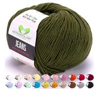 MeriWoolArt® Verde Oscuro Hilo de Algodón para Tejer y Crochet, Textil, Lana Bebé para Manualidades, Ropa Bebé, Amigurumi, Mantas, Suéteres, Gorros y Accesorios