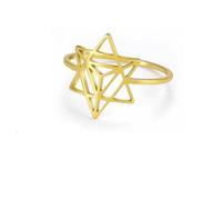 Merkaba - Anillo de geometría sagrada con estrella para mujer, de acero inoxidable, color dorado, anillo de boda, joyería de meditación, 10