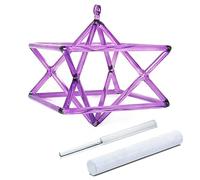 Merkaba cantante de cristal de cuarzo de chakra óptico púrpura, pirámide cantante for yoga, meditación, curación de sonido, cuenco tibetano de cristal con dos tipos de huelguistas y cuerda roja(10inch