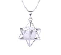 Merkaba Colgante de Cristal de ópalo Piedra Blanca sandía Estrella roja de David Colgante para Hombres y Mujeres Collar de Estrella de Seis Puntas Collar versátil, Collar de howlita, Talla única