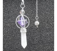 Merkaba - Péndulo de cuarzo con cuentas redondas y piedra natural, cristal blanco y rosa, para reiki