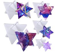 Merkaba Star Moldes de silicona de resina, juego de 5 bandejas de piedras de chakra 3D, varios tamaños para arcilla polimérica, jabón, vela, collar de cristal, colgante y fabricación de joyas
