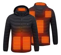 Merkts Chaqueta de algodón con calefacción, chaqueta de calefacción de 8 zonas, chaqueta con capucha eléctrica USB, 3 niveles de ajuste de temperatura, para invierno, chaqueta de algodón, negro, M,