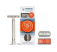 MERKUR 34 INOX XL - Maquinilla de afeitar de seguridad de doble filo para hombre en acero inoxidable satinado con mango largo y peine cerrado, fabricada en Alemania, sin plástico