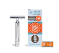 MERKUR 34C Maquinilla de afeitar de seguridad - Acabado cromado brillante, mango corto y pesado, diseño de dos piezas, peine cerrado, afeitado sostenible - Made in Germany