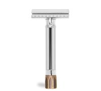 Merkur 500C antiguo, cromo brillante/latón, maquinilla de afeitar de dos piezas, ideal para afeitado en húmedo, zinc fundido a presión, mango de latón, fabricado en Alemania
