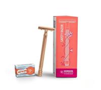 MERKUR Maquinilla de afeitar 24G para mujer con 10 cuchillas de afeitar premium, mango extralargo, maquinilla de afeitar de tres piezas, corte recto, oro rosa, fabricada en Alemania