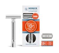 Merkur Maquinilla de afeitar de seguridad ajustable 500C - cromo | brillo clásico | corte recto premium de dos piezas | ideal para afeitado en húmedo | zinc fundido | mango de latón | Fabricado en