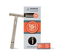 MERKUR Navaja de acero inoxidable 23 inox, mate sedoso, maquinilla de afeitar de corte recto premium de tres piezas, peine cerrado, ideal para afeitado en húmedo, fabricada en Alemania