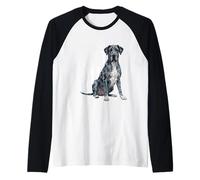 Merle Great Dane Dog Lover USA Flag Camiseta Manga Raglan