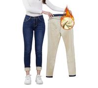 Merlvida Jeans Térmicos Mujer Cintura Alta Push Up, Pantalones Vaqueros Forrados de Invierno, Jeans Ajustados con Forro Polar Interior, Leggins de Mezclilla Elásticos y Cálidos