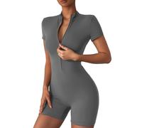 Merlvida Mono Deportivo Mujer con Cremallera Jumpsuit Mujer sin Costuras Monos Cortos Verano Sexy Ajustado Elástico Body Overol Una Pieza Ropa Deportiva Enterizos Gimnasio Yoga Fitness