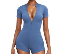 Merlvida Mono Deportivo Mujer con Cremallera Jumpsuit Mujer sin Costuras Monos Cortos Verano Sexy Ajustado Elástico Body Overol Una Pieza Ropa Deportiva Enterizos Gimnasio Yoga Fitness