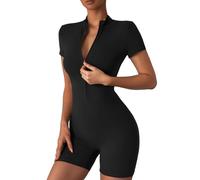 Merlvida Mono Deportivo Mujer con Cremallera Jumpsuit Mujer sin Costuras Monos Cortos Verano Sexy Ajustado Elástico Body Overol Una Pieza Ropa Deportiva Enterizos Gimnasio Yoga Fitness