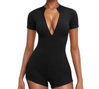 Merlvida Mono Deportivo Mujer con Cremallera Jumpsuit Mujer sin Costuras Monos Cortos Verano Sexy Ajustado Elástico Body Overol Una Pieza Ropa Deportiva Enterizos Gimnasio Yoga Fitness