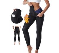 Merlvida Pantalones Sauna Adelgazantes Mujer Leggins Deportivos Mujer con Bolsillos Mayas Reductores Push Up Pantalón de Sudoración Anticeluliticos Mallas Deporte Cintura Alta para Gym Yoga Fitness