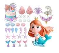 Mermaid Cake Decorations, Under Sea Cake Ornament, 7.87x7.09x1.57 Inches Dessert Topper Kit with Fantasy Sea Theme Resin Decor, Party Baking Decoration Set for Kids Birthday Celebration Table Display