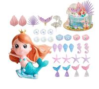 Mermaid Cake Decorations, Under Sea Ornaments, Cake Decor Set, Party Baking Toppers for Kids Girls Boys Students Family Holiday Celebration Party Favors Baking Use Cute Theme