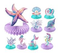 Mermaid Centerpieces - 9 Pcs 3D Honeycomb Table Decoration | Under Sea Party Supplies | Theme Birthday Ornament, Marine Creature Paper Tabletop Decor, Kids Girl Event Celebration Setting