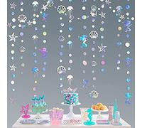 Mermaid Garland 52 Ft Iridescent Mermaid Garland with Jellyfish Seashell Starfish Pearl Holographic Paper Streamer for Little Mermaid Rainbow Theme Birthday Bachelorette Baby Shower Under The Sea