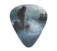 Mermaid Girl And Sailing on Sea Pirate Ship Advanced púa de guitarra 12 piezas Tres grosores para bajo, guitarra eléctrica, funda para guitarra acústica
