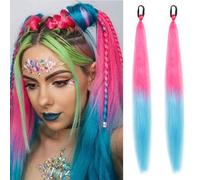 Mermaid Hair Extensions For Kids, Rainbow Wig Hair Braiding For Braiding, 26 Inch Colorful Ombre Mermaid Pony Tail Synthetic Hair Extensions For Girl Women All Ages (54)