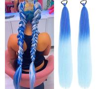 Mermaid Hair Extensions For Kids, Rainbow Wig Hair Braiding For Braiding, 26 Inch Colorful Ombre Mermaid Pony Tail Synthetic Hair Extensions For Girl Women All Ages (45)